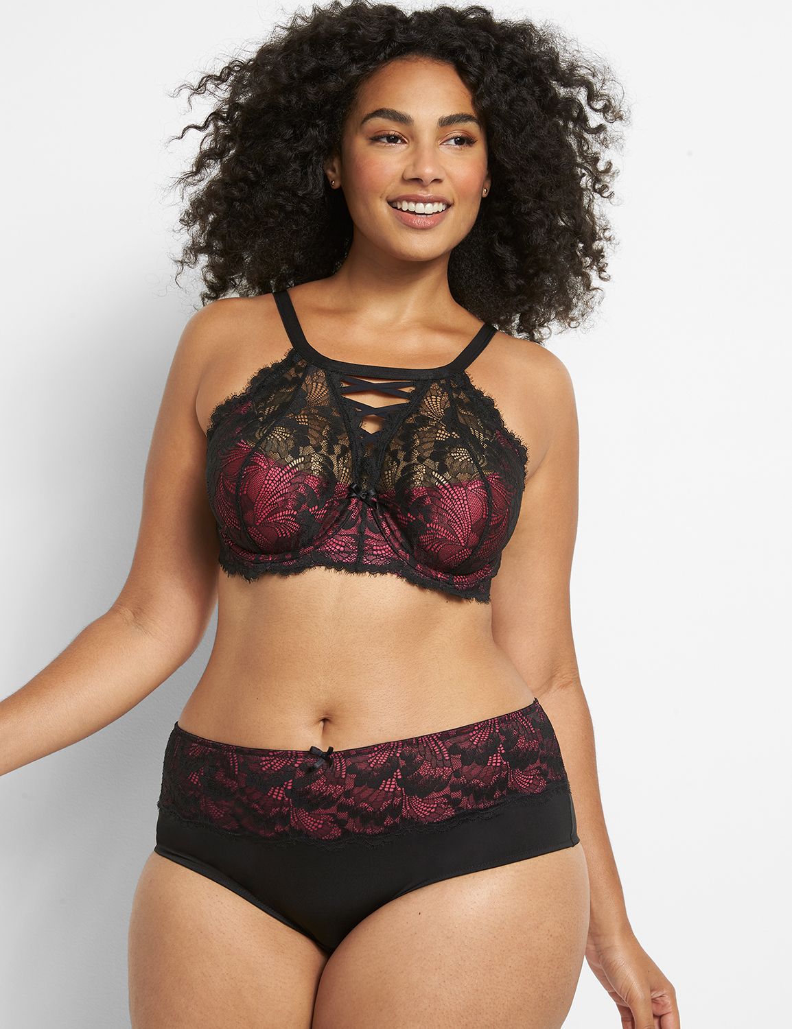Strappy Lace High-Neck Lightly Lined Balconette Bra