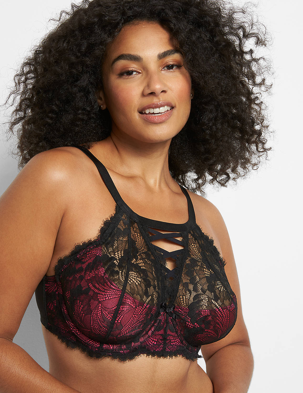 Strappy Lace High-Neck Lightly Lined Balconette Bra