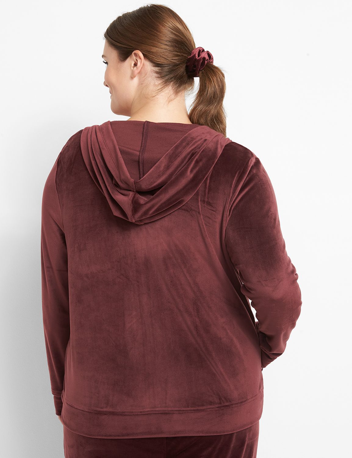 Long Sleeve Zip Front Velour Hoodie F 1123878:PANTONE Winetasting:26/28 Product Image 2