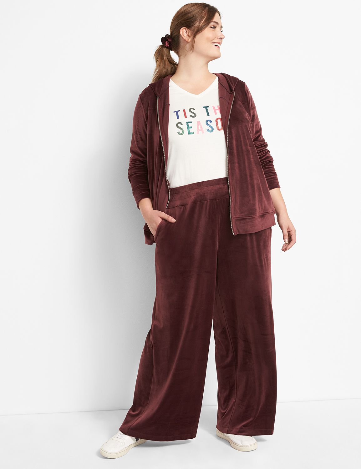Long Sleeve Zip Front Velour Hoodie F 1123878:PANTONE