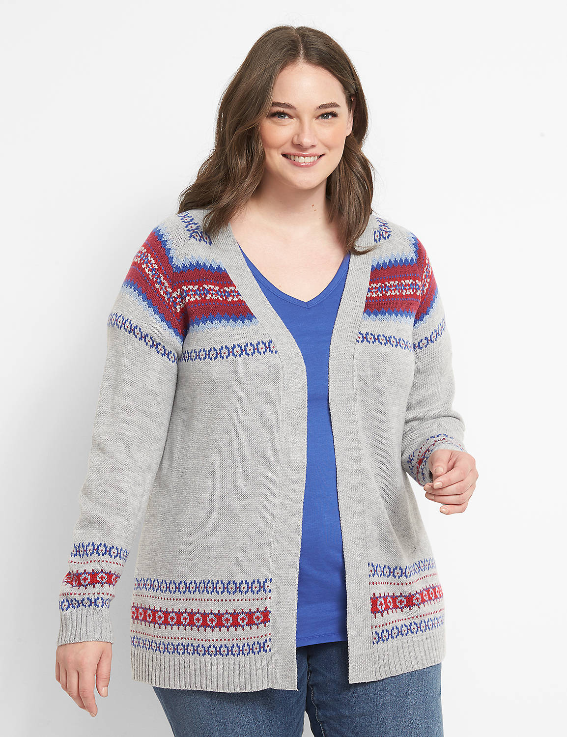Long Sleeve Open Front Placed Fairisle Overpiece 1124478:BC04 Heather grey:10/12 Product Image 1
