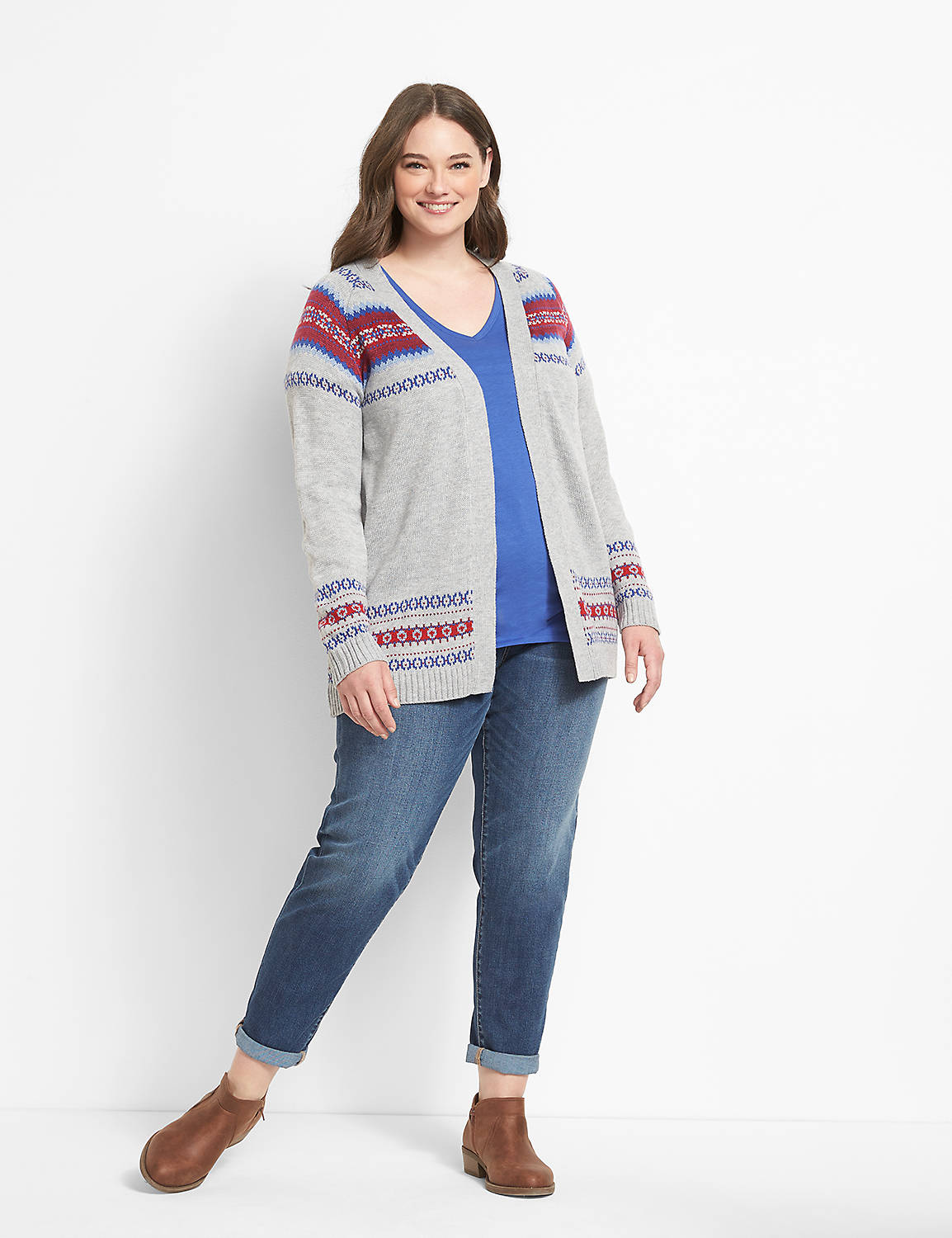 Long Sleeve Open Front Placed Fairisle Overpiece 1124478:BC04 Heather grey:10/12 Product Image 3