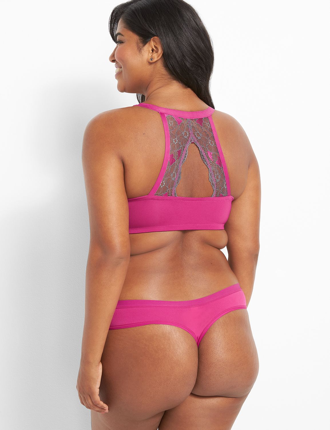 Smooth PU Plunge Front Close Shine Lace 1122790-S:PANTONE Fuchsia Red:34DD Product Image 2