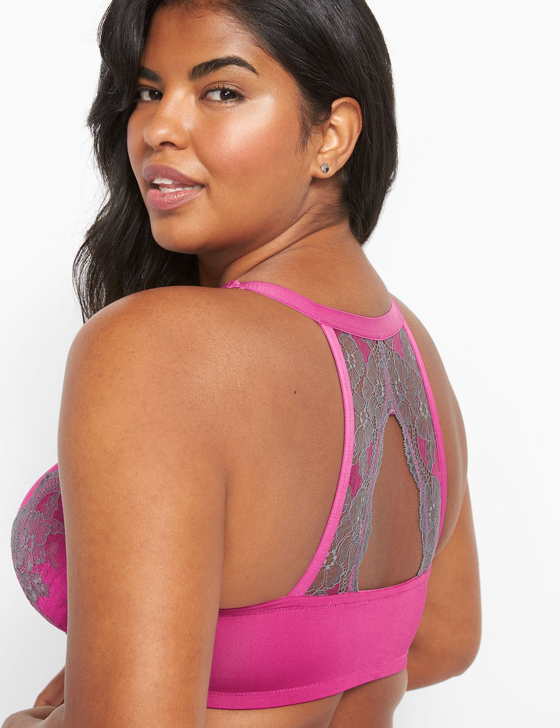 Smooth PU Plunge Front Close Shine Lace 1122790-S:PANTONE Fuchsia Red:34DD Product Image 4