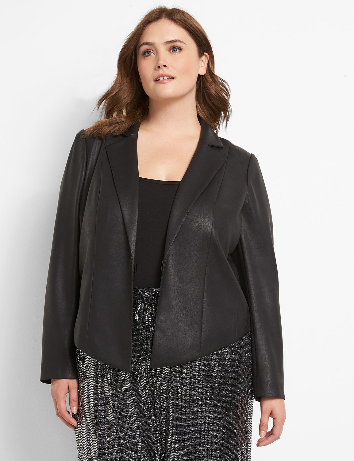 Cropped Coated Scuba Blazer 1123634:Ascena Black:18 Product Image 1