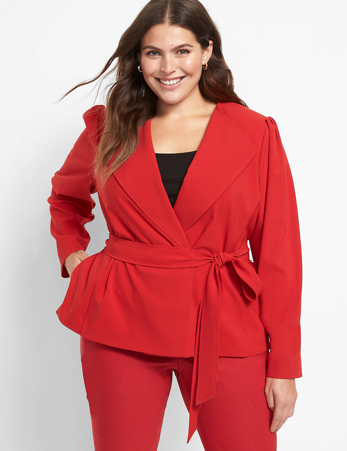 Perfect Drape Belted Puff-Sleeve Blazer Product Image 1