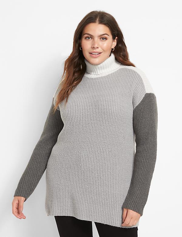 LANE BRYANT black Open Knit Cowl Neck Sweater woman's size 26 /28 $70 A17
