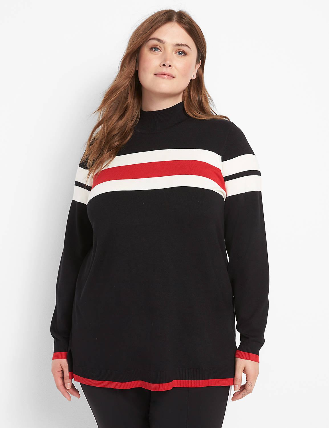 Mock-Neck Striped Sweater Tunic Product Image 1