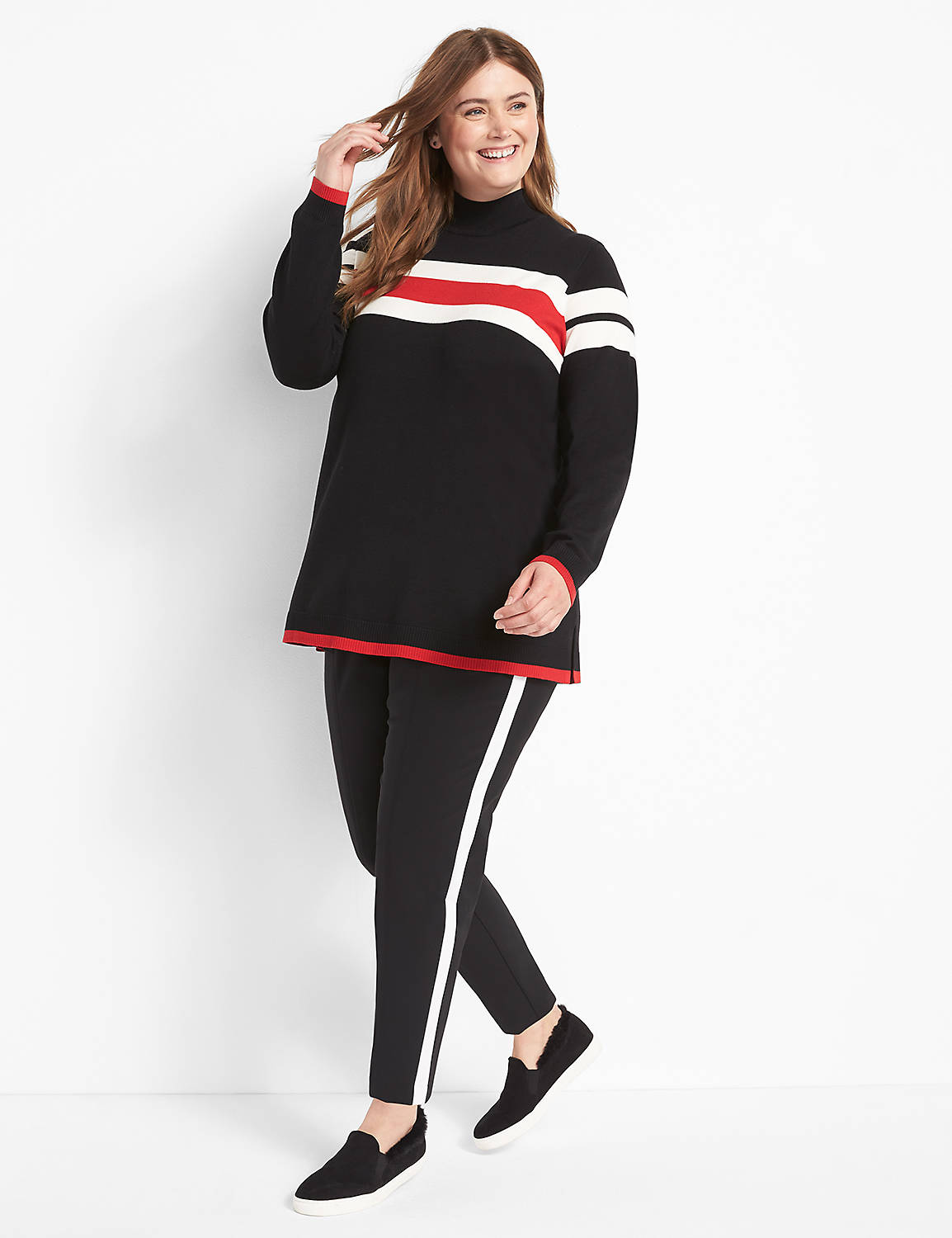 Mock-Neck Striped Sweater Tunic Product Image 3