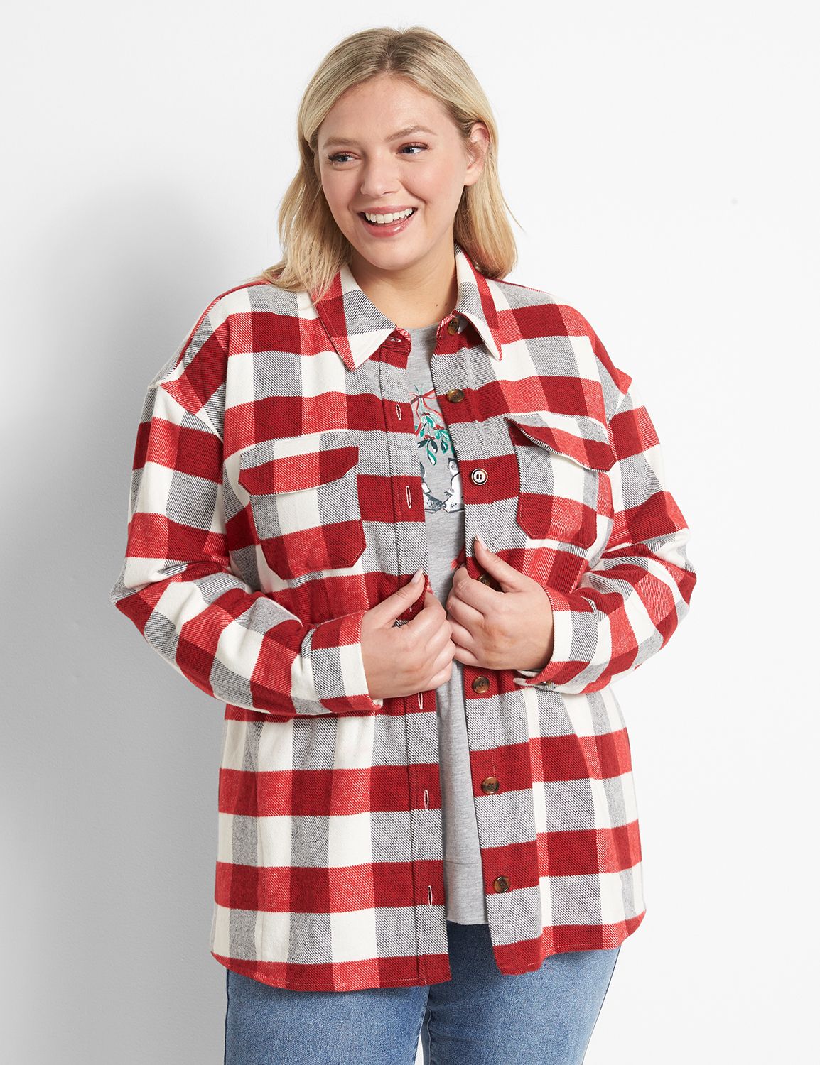 Plaid Button Front Shacket main image 0
