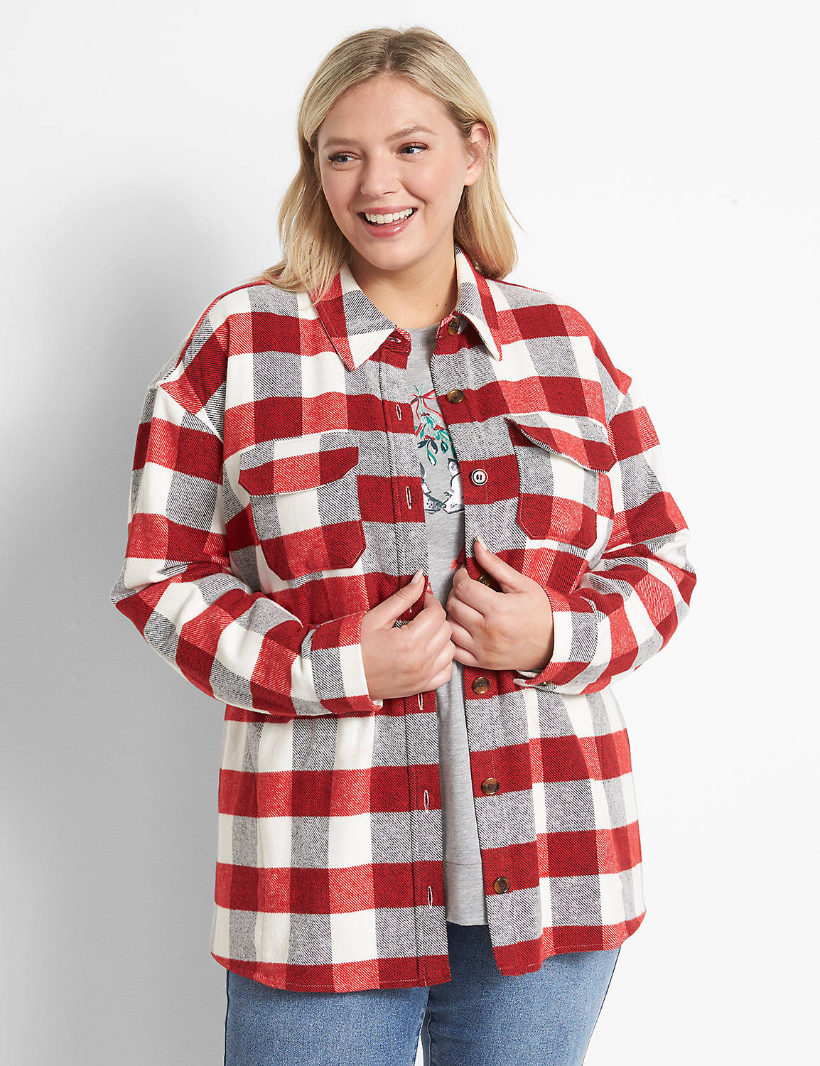 Button-Front Shacket - Plaid Product Image 1