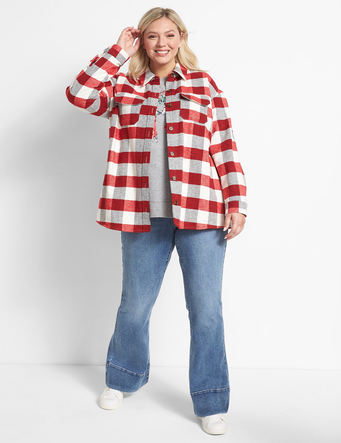Khaki Checkerboard Shacket | Button Front Flap Pocket Jacket -Femstylo
