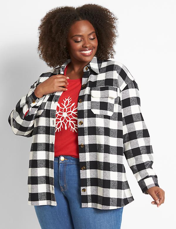 Button-Front Shacket - Plaid