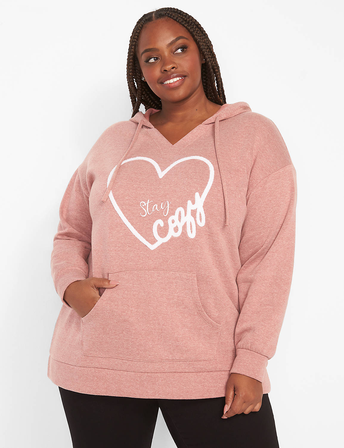 Long Blouson Sleeve Drop Shoulder Deep V Hoodie Graphic: Stay Cozy Heart 1123508:As Cad:10/12 Product Image 1