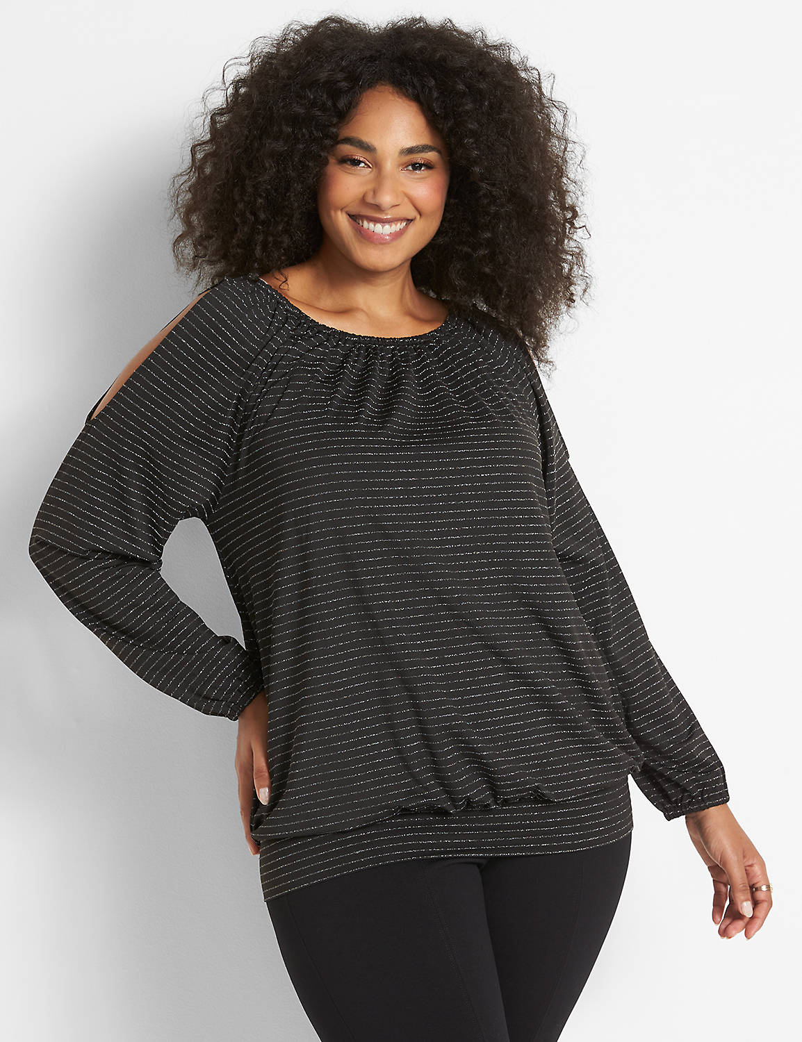 Long Sleeve With Cutout Deep Boat Neck Knit Top 1124636:Black:10/12 Product Image 1
