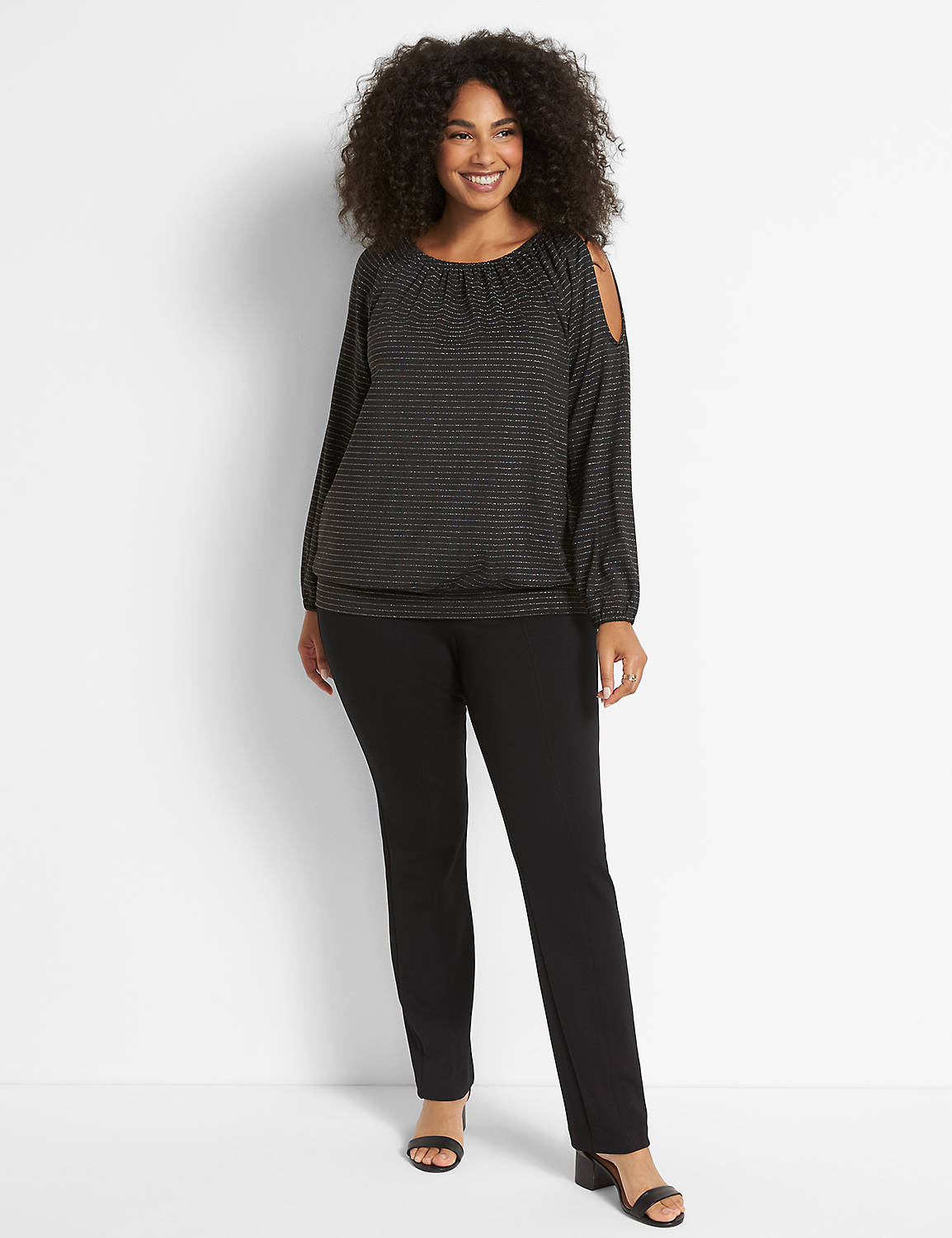 Long Sleeve With Cutout Deep Boat Neck Knit Top 1124636:Black:10/12 Product Image 3