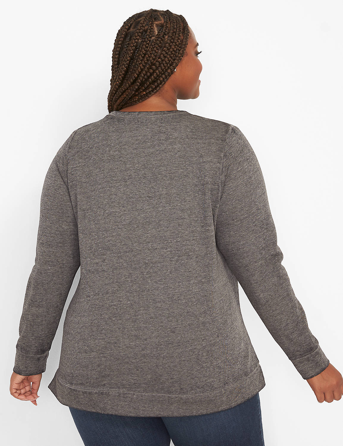 Long Sleeve Crew Neck Sweatshirt with Side Slit Graphic: Embellished ACDC 1124744:Ascena Black:10/12 Product Image 2