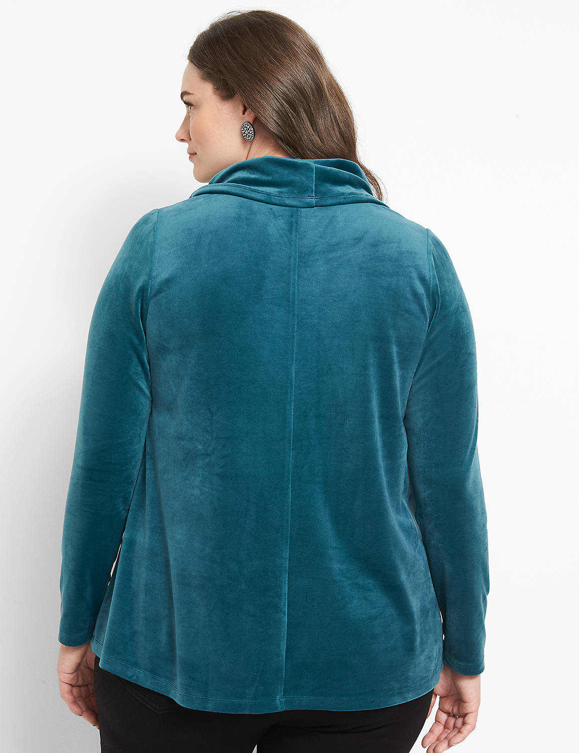 Long Sleeve Cowl Neck Moderate Swing Knit Top In Velour 1124634:PANTONE Deep Teal:10/12 Product Image 2