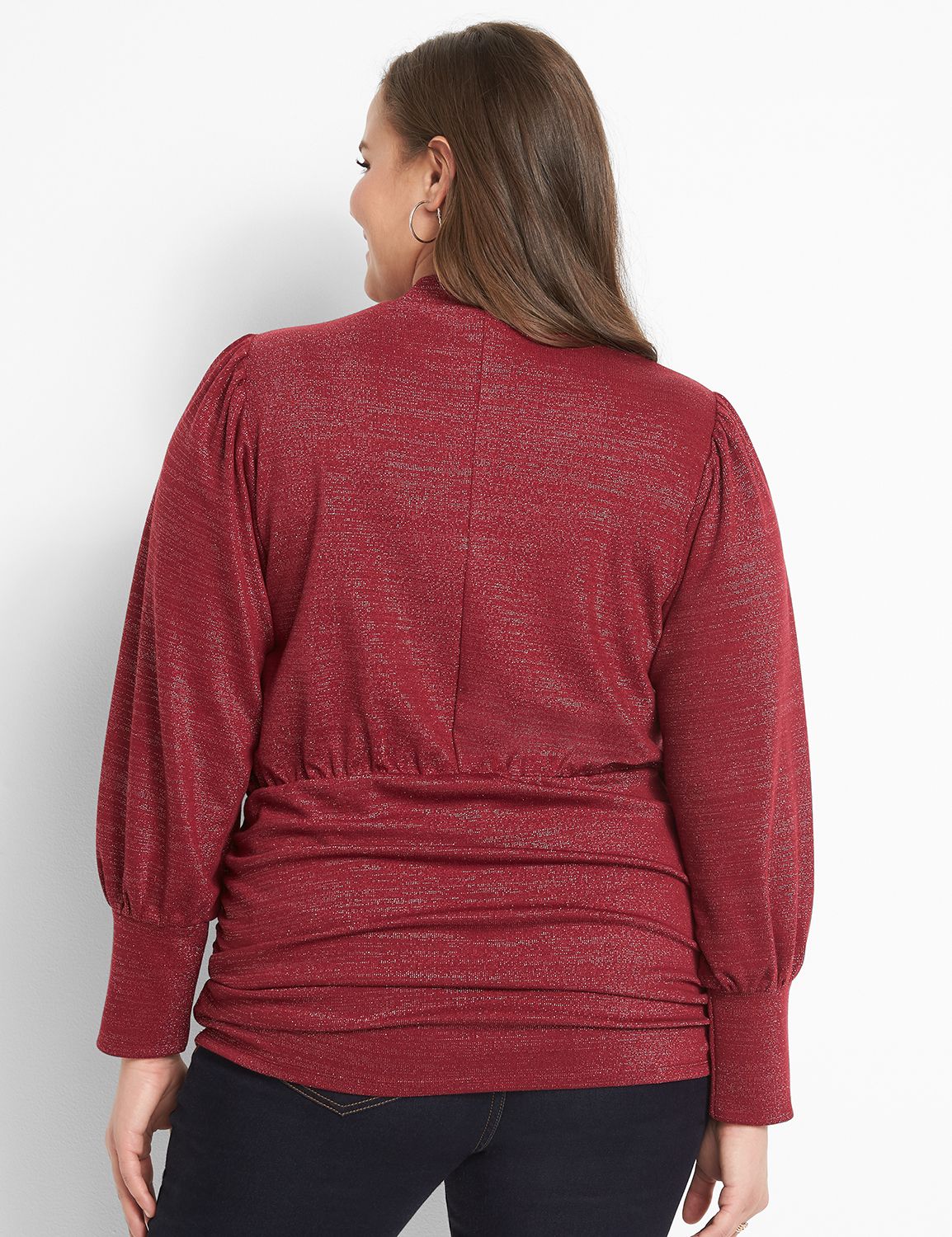 Mock-Neck Keyhole Top With Ruched Sides Product Image 2