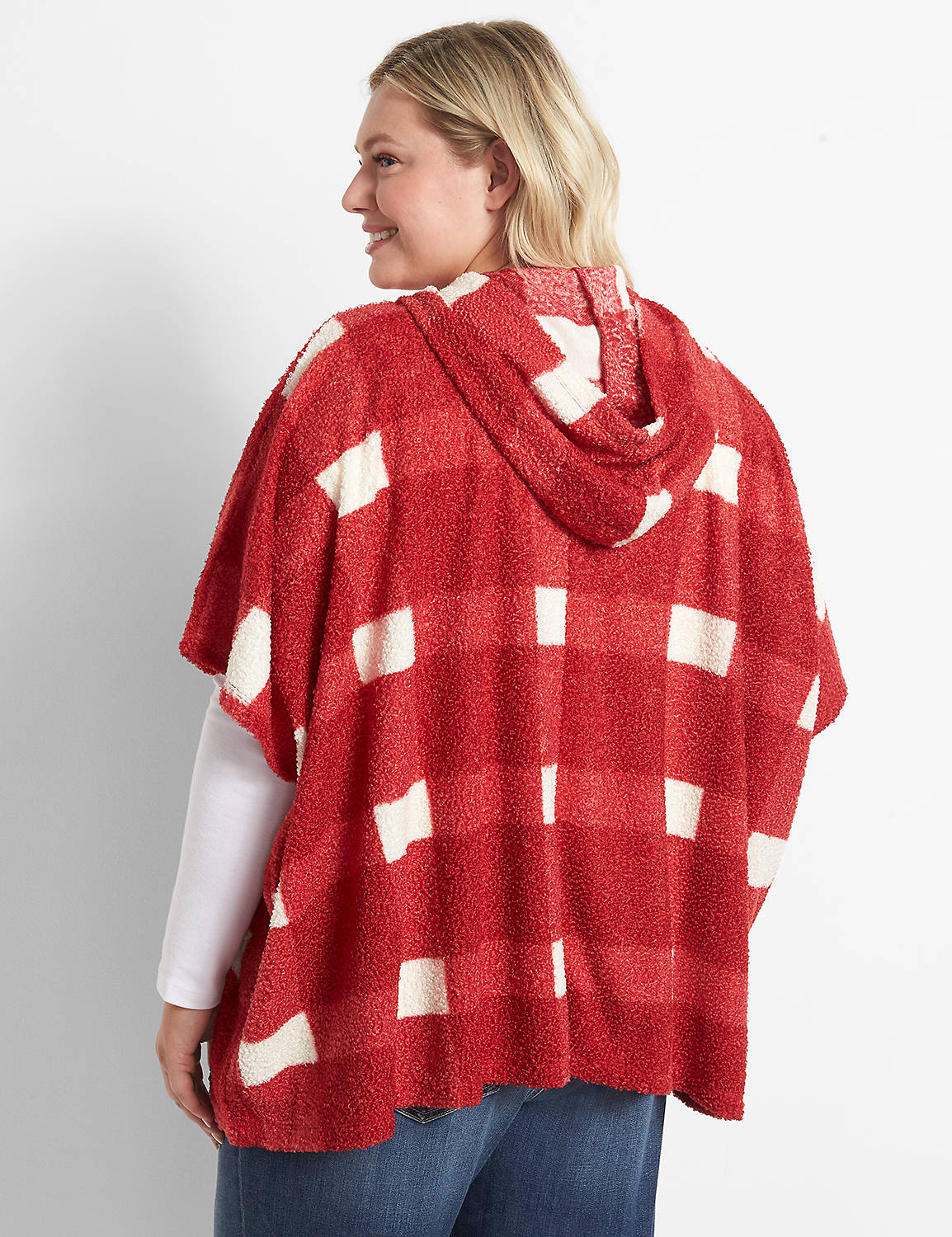 Hooded Plaid Sherpa Poncho 1124630:PANTONE Haute Red:14/16 Product Image 2