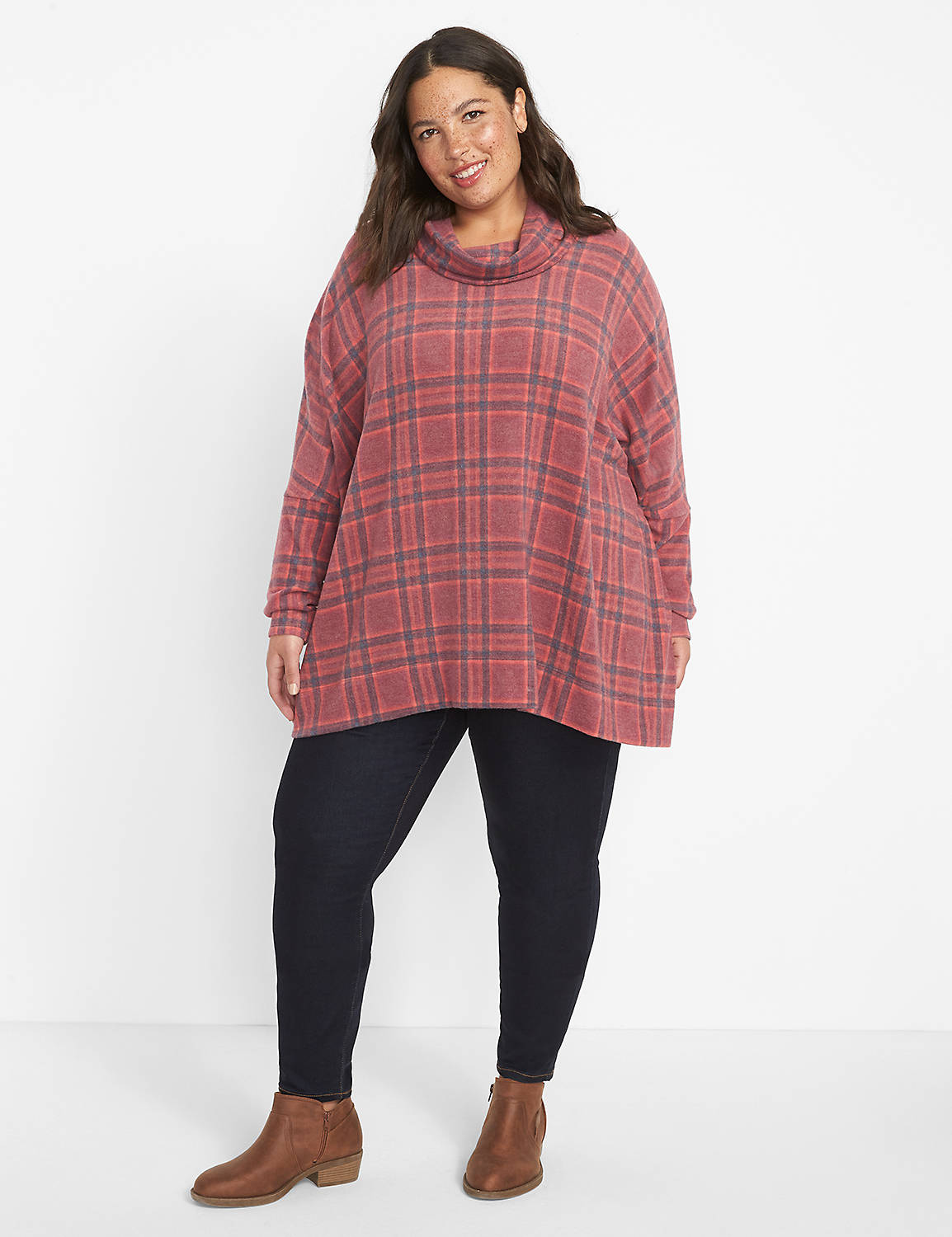 Long Sleeve Cowl Neck Boxy Body In Plaid Knit 1124632:LBH21164_MontanaPlaidTwill_CW19:30/32 PETITE Product Image 3