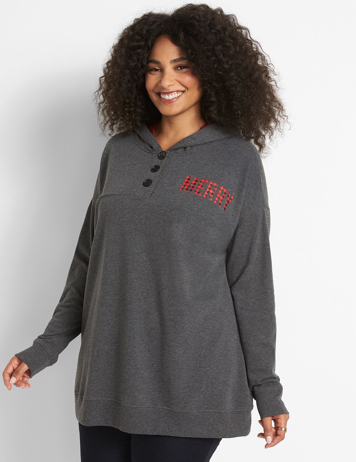 Merry Graphic Henley Hoodie Product Image 1