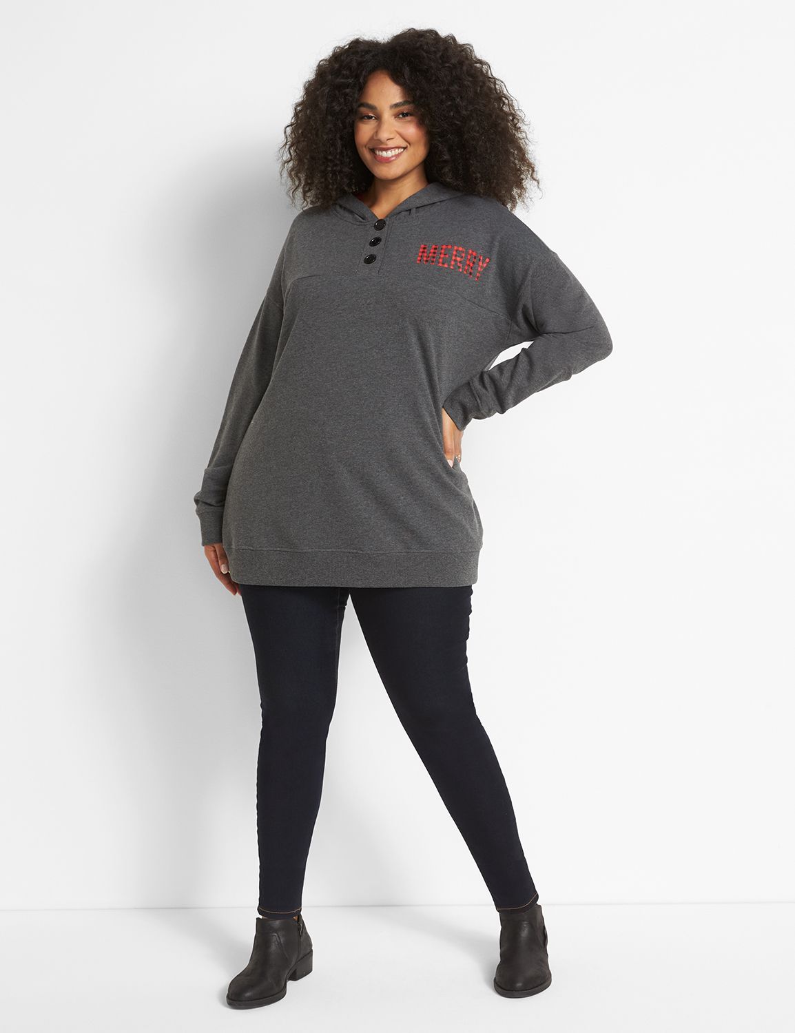 Merry Graphic Henley Hoodie Product Image 3