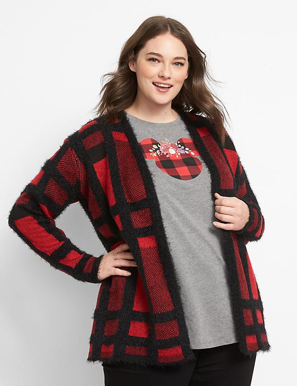 Open-Front Plaid Cardigan