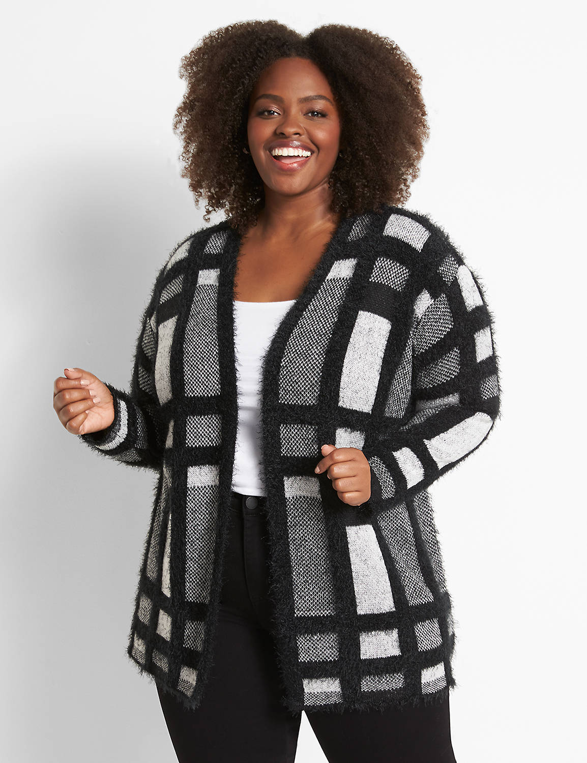 Open-Front Plaid Cardigan Product Image 1
