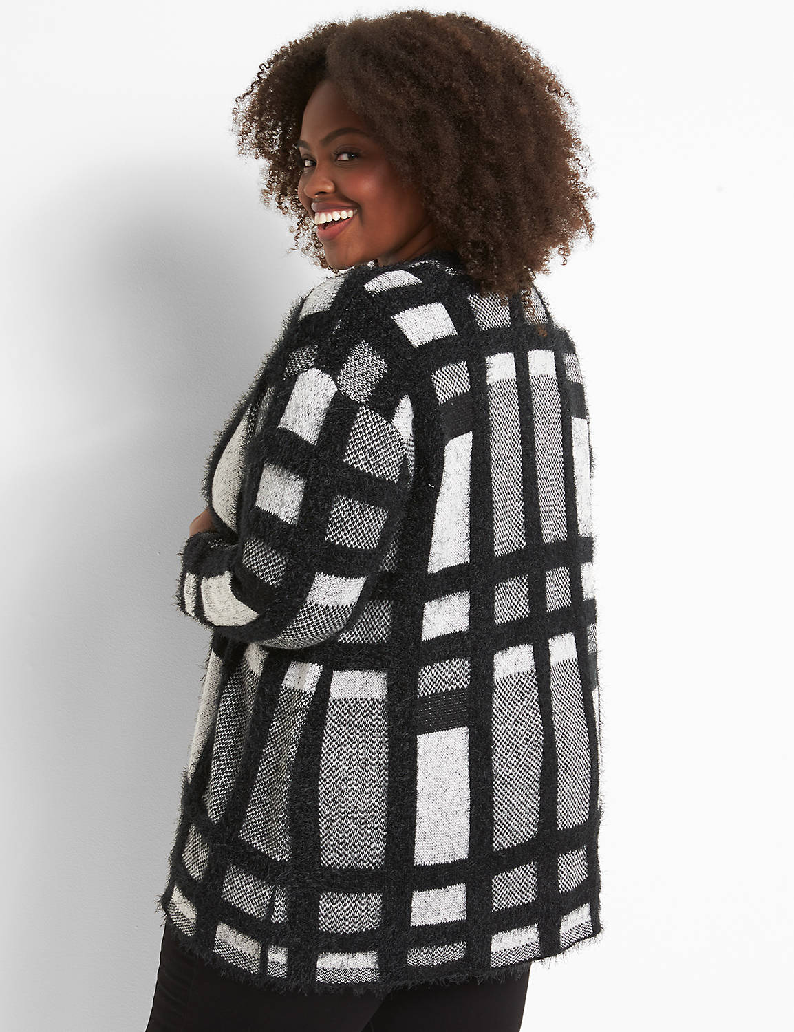 Open-Front Plaid Cardigan Product Image 2