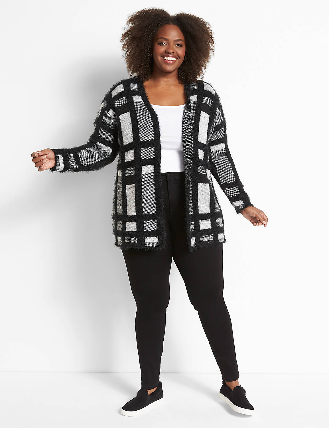 Open-Front Plaid Cardigan Product Image 3