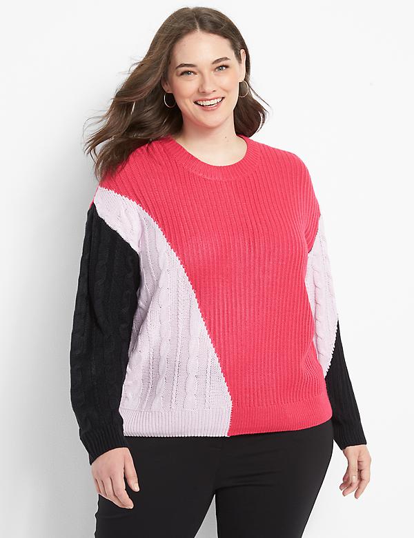 Colorblock Mixed-Knit Sweater