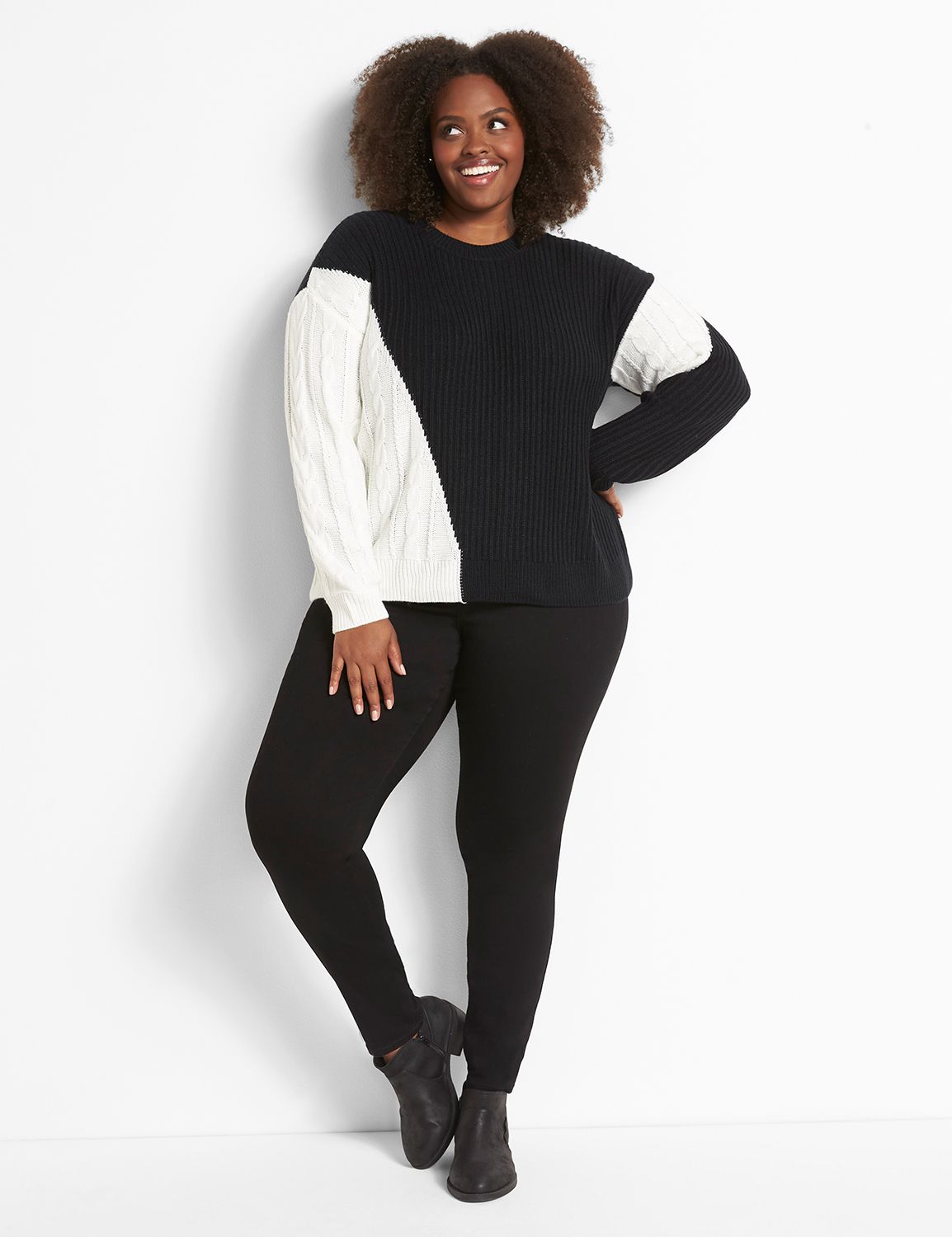 Colorblock Mixed-Knit Sweater