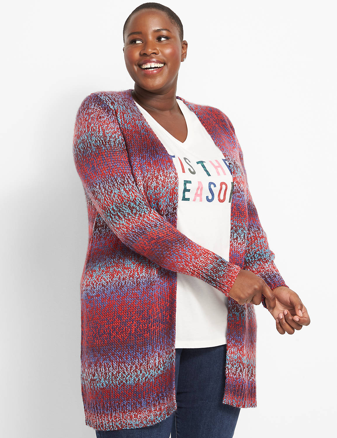 Space Dye Open Front Cardigan 1123977:Red and Blue Rainbow Spacedye:10/12 Product Image 1