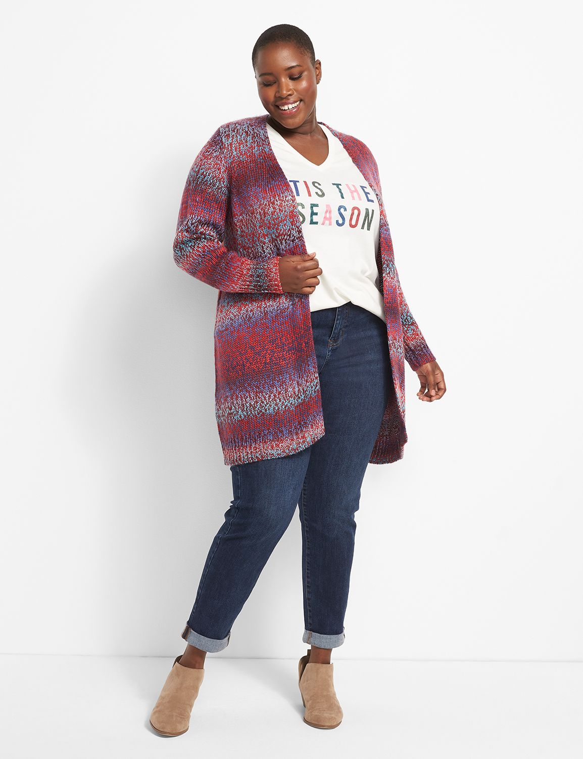 Space Dye Open Front Cardigan 1123977:Red and Blue Rainbow Spacedye:10/12 Product Image 3