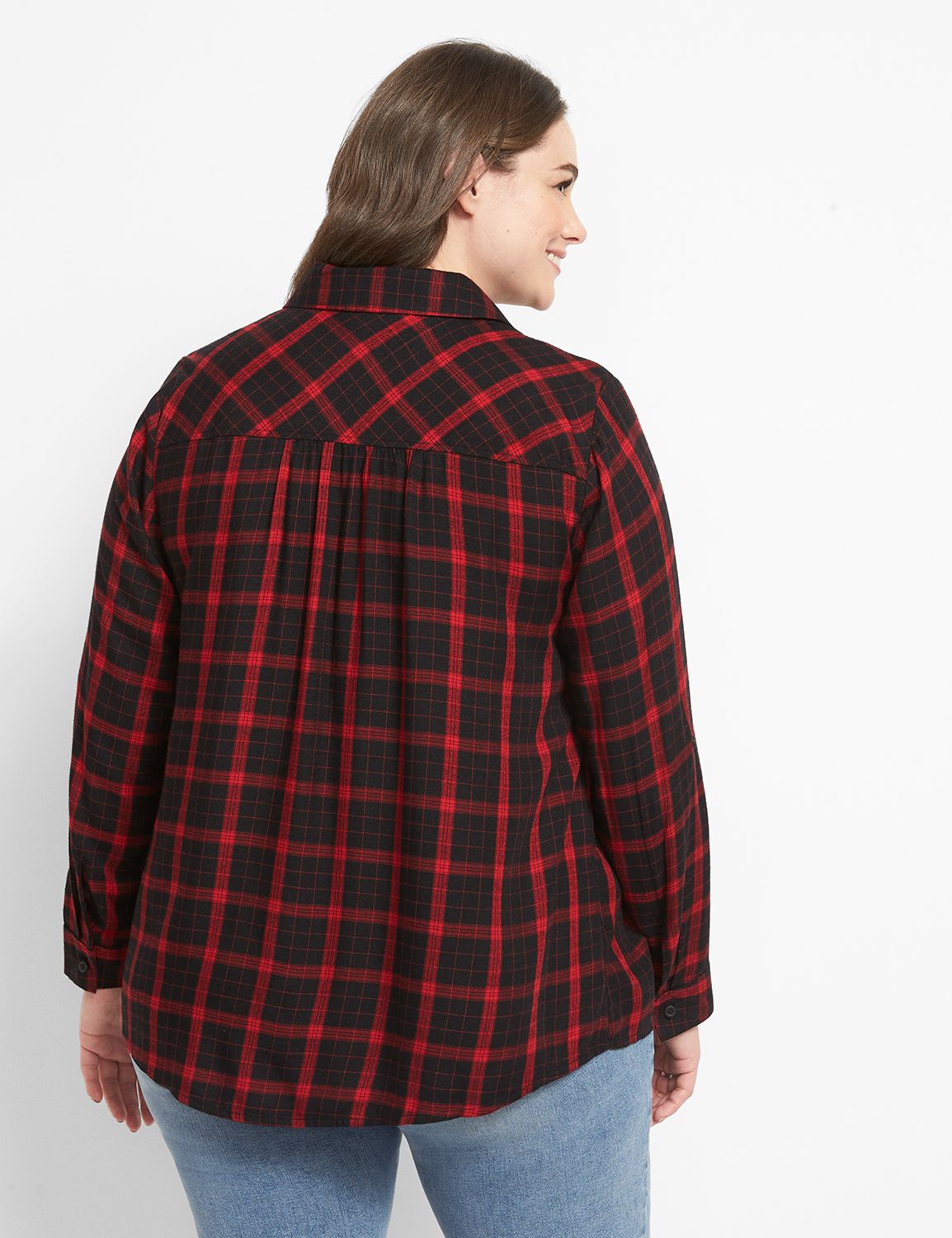 No-Peek Button-Front Plaid Boyfriend Shirt Product Image 2