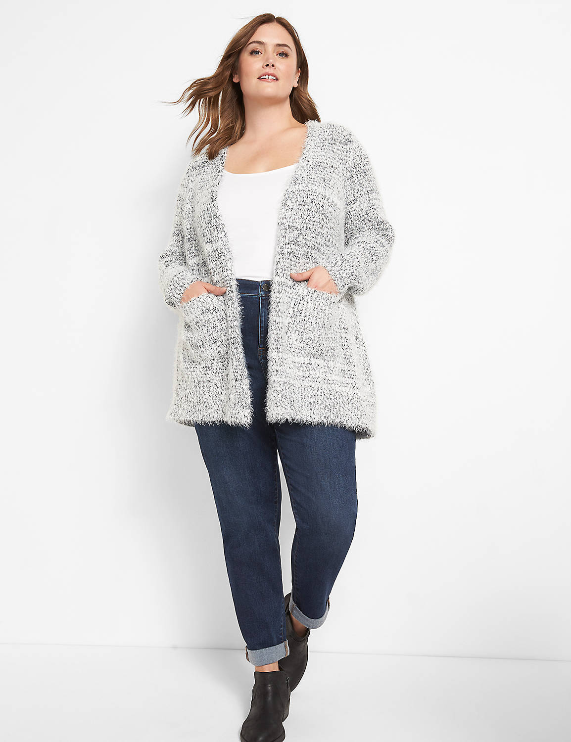 Open-Front Marled Cardigan Product Image 3