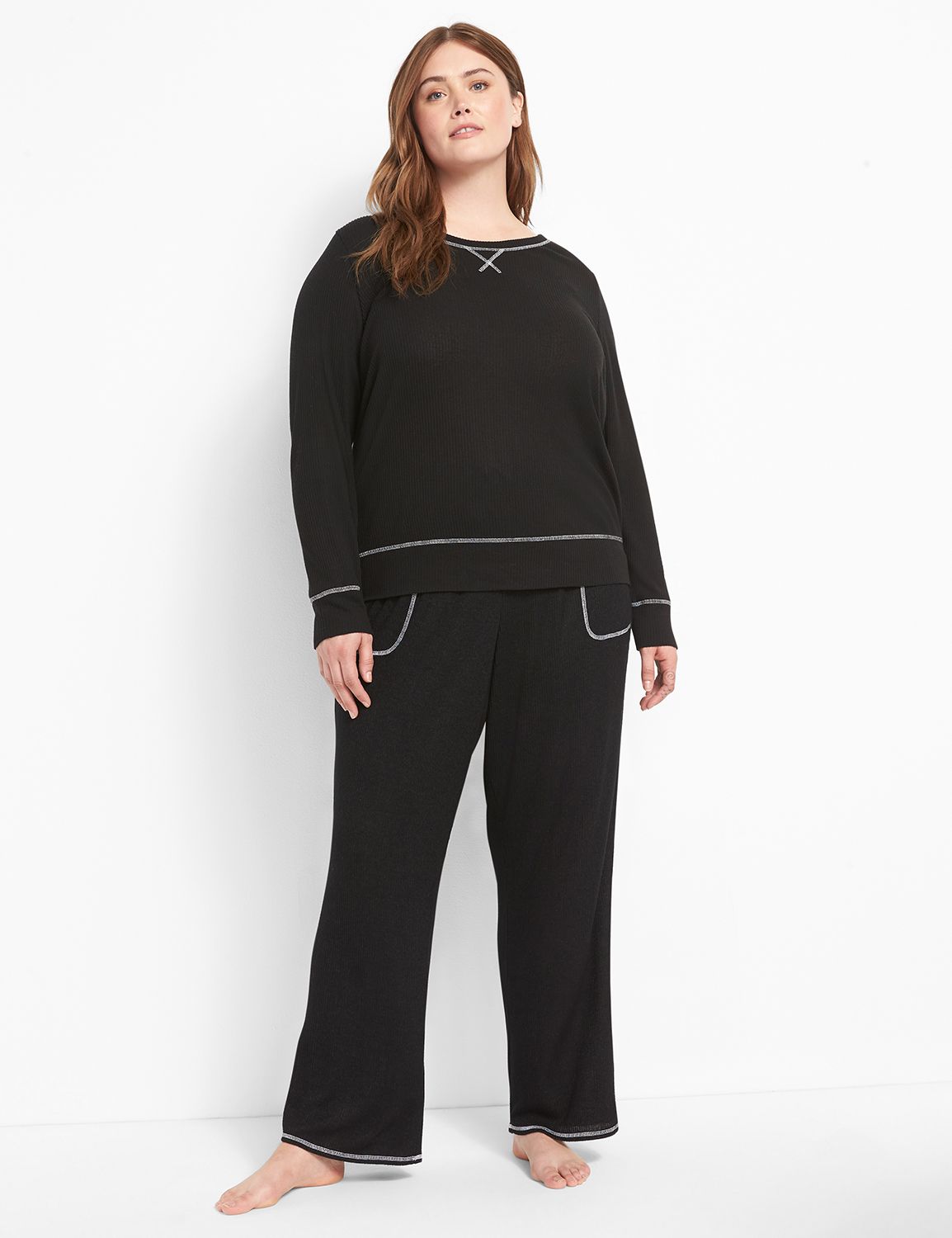 Brushed Rib Stripe Band Block Pant Product Image 3