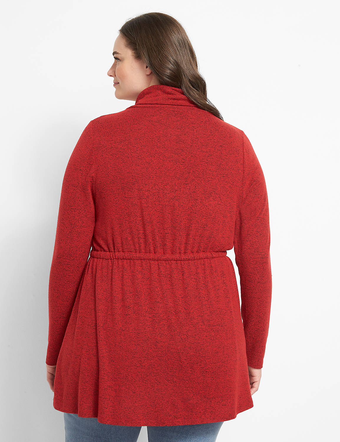 Long Sleeve Funnel Neck Drawcord Tunic In Solid Hacci 1123736:PANTONE Haute Red:10/12 Product Image 2