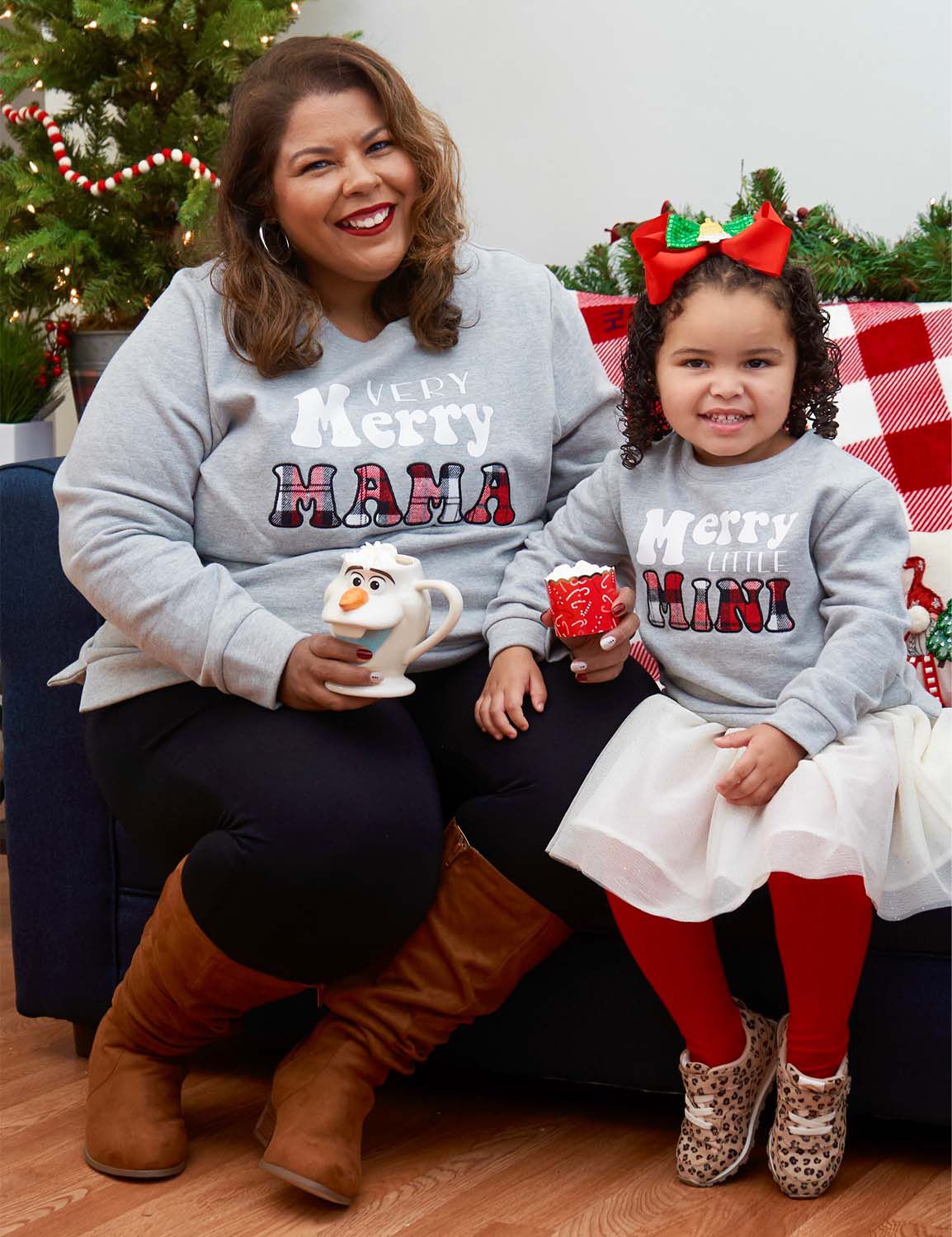 Long Sleeve Crew Neck Sweatshirt with Side Slit Graphic: Very Merry Mama 1124534:BTC30 Medium Heather Gray:10/12 Product Image 1