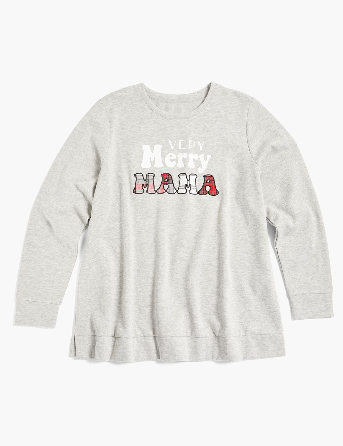 Long Sleeve Crew Neck Sweatshirt with Side Slit Graphic: Very Merry Mama 1124534:BTC30 Medium Heather Gray:10/12 Product Image 2