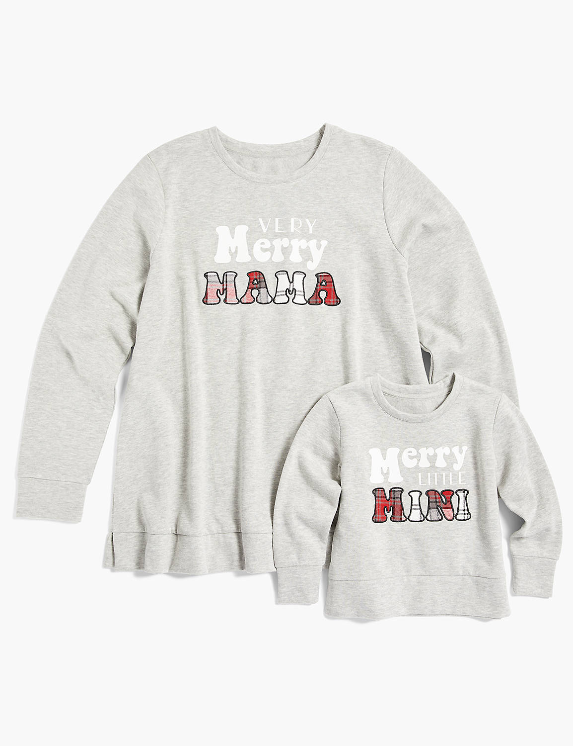 Long Sleeve Crew Neck Sweatshirt with Side Slit Graphic: Very Merry Mama 1124534:BTC30 Medium Heather Gray:10/12 Product Image 3