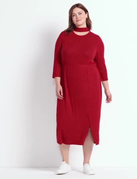 Mock-Neck Midi Dress With Cutout Detail
