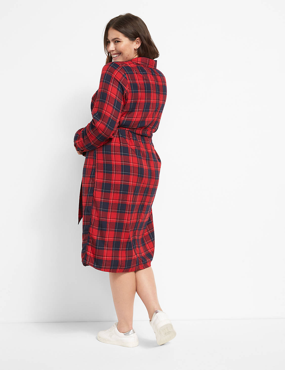 Long Sleeve Button Down Belted Shirt Dress 1124664:LBH21071_IcelandPlaid_CW14:20 Product Image 2