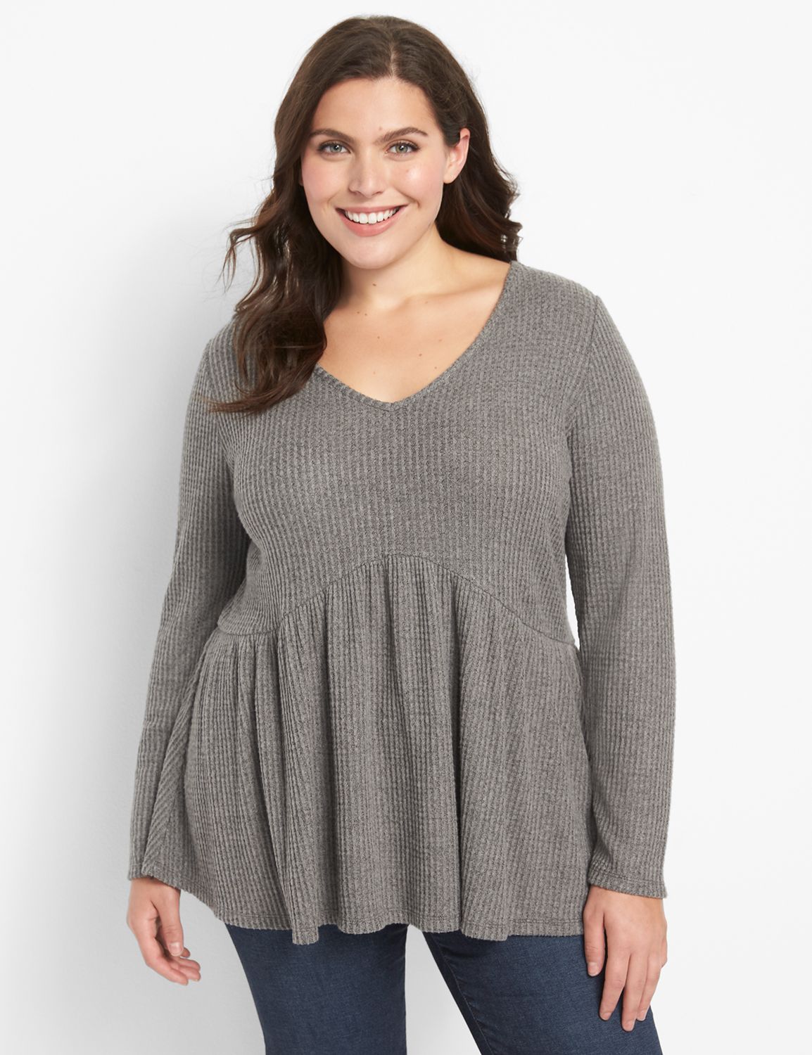 Plus Washed Baby Waffle Oversized Long Sleeve Top