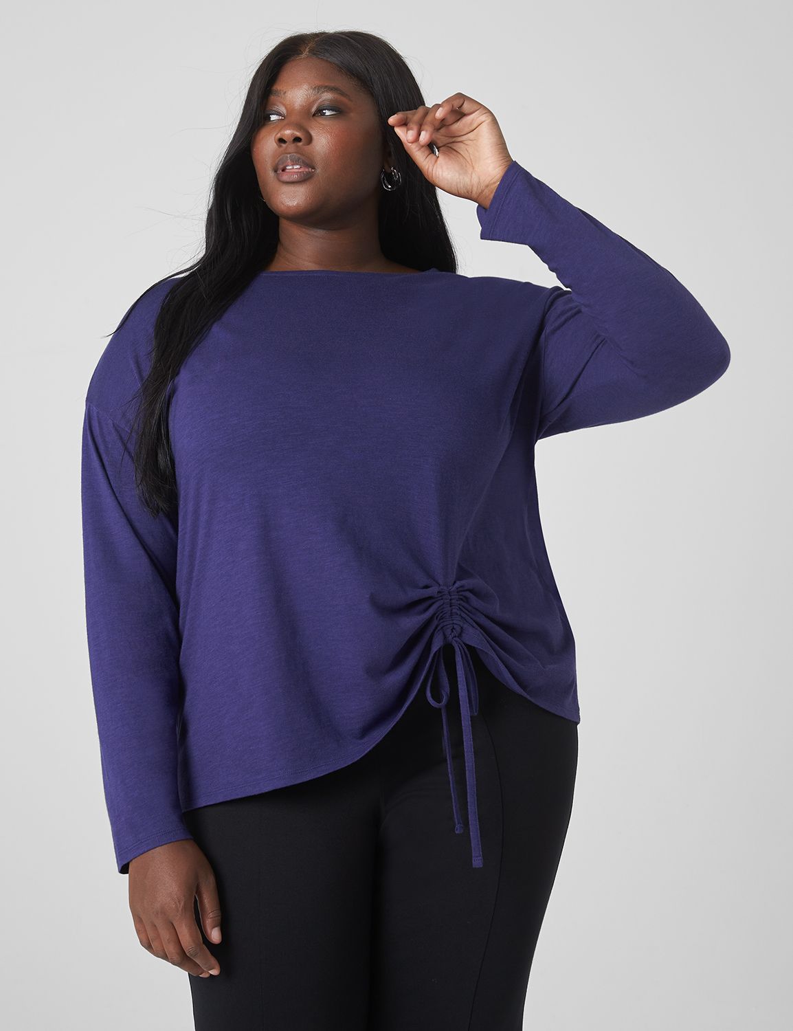 Long Sleeve Boatneck Boxy Drawcord