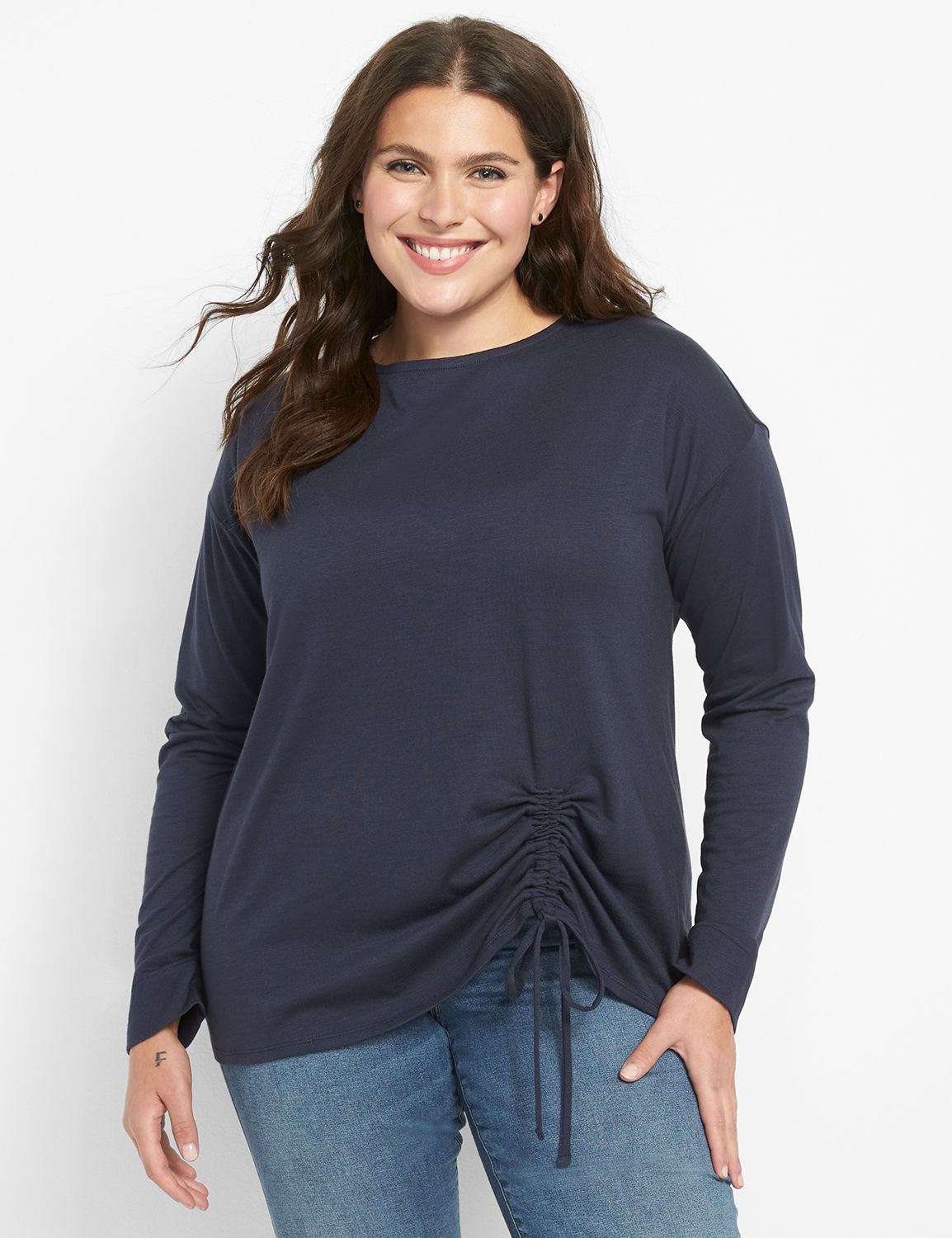 Long Sleeve Boatneck Boxy Drawcord