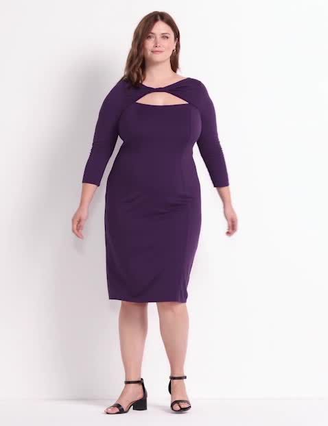 BRCLT SLV NECKLINE TWIST SHEATH DRESS 1124680 PANTONE Purple Pennant 20