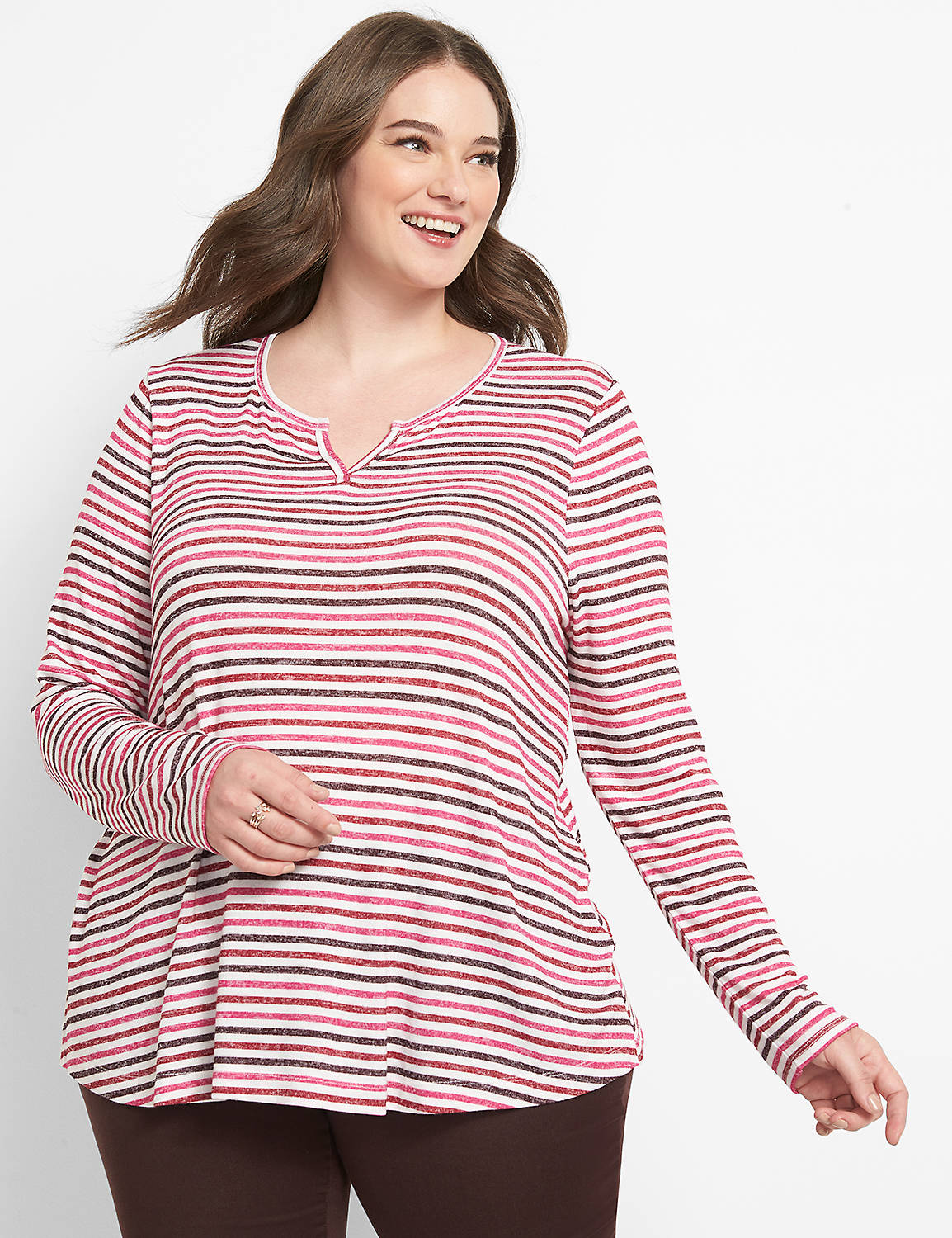 Long Sleeve Notch Neck Swing Tee Print 1123731:LBH21149_VailStripeTwoWay_V2_CW9:10/12 Product Image 1