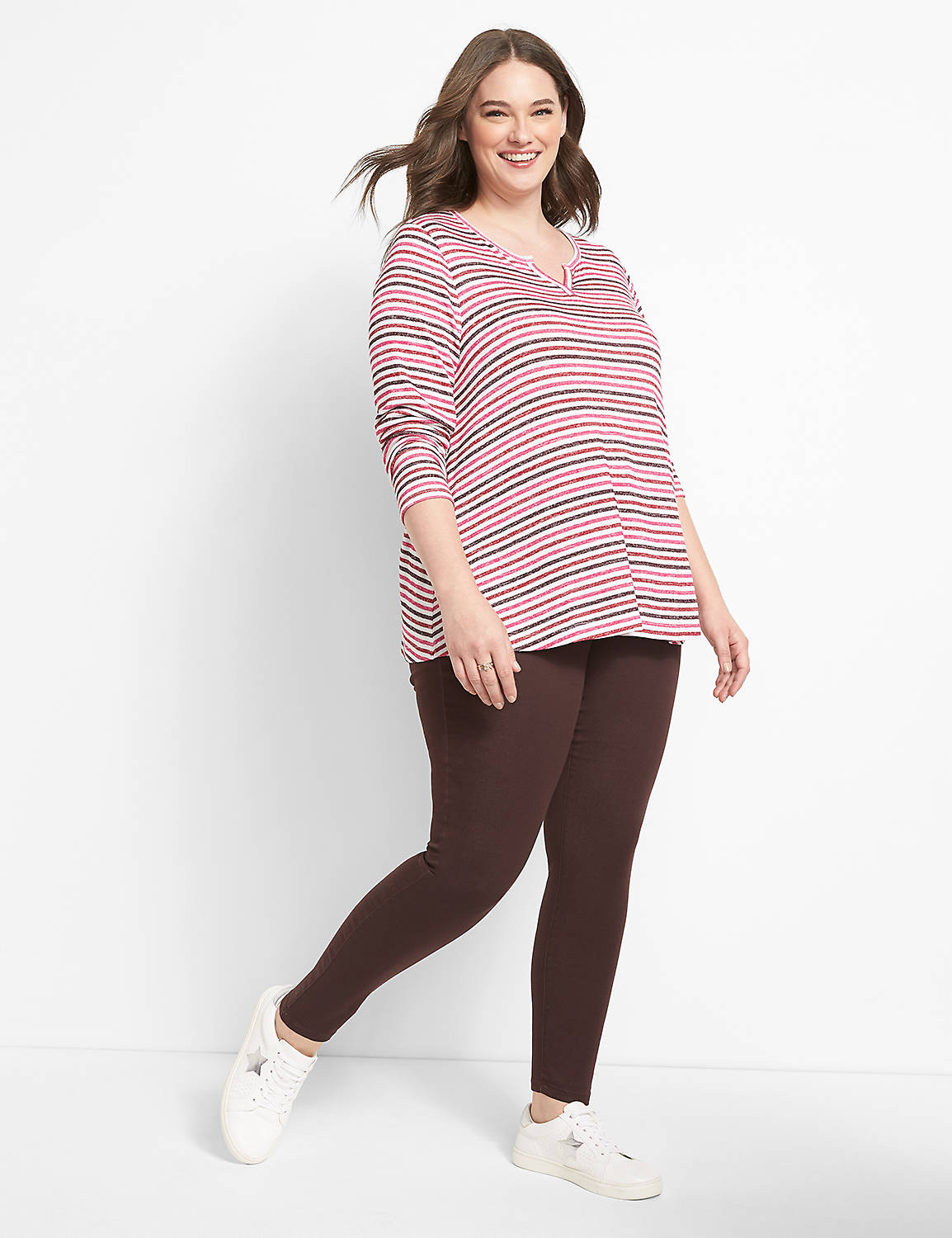 Long Sleeve Notch Neck Swing Tee Print 1123731:LBH21149_VailStripeTwoWay_V2_CW9:10/12 Product Image 3